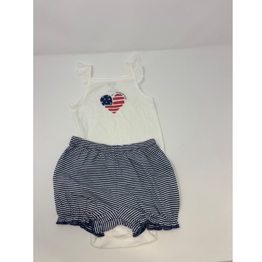 Carters Just One You Baby Girl 18M Patriotic Heart Bodysuit and Striped Shorts